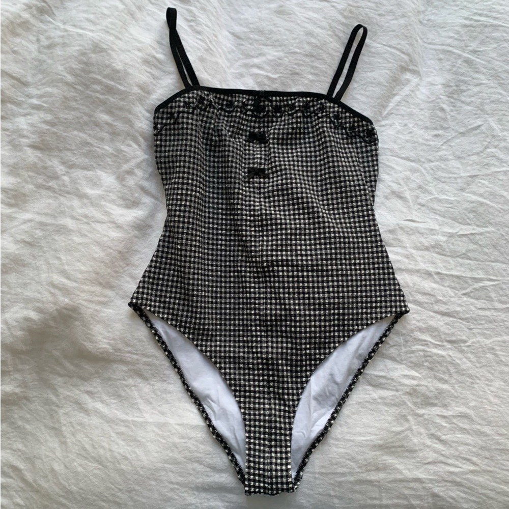 NWT Doen Adrielle Maillot Bow One Piece Swim Suit La Maddalena Gingham Black - Picture 8 of 15